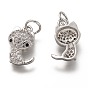 Brass Micro Pave Clear Cubic Zirconia Charms, Long-Lasting Plated, with Jump Ring, Cat