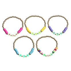 5 Ensemble de bracelets extensibles heishi en plastique et en plastique et en argile polymère, bracelets preppy pour enfants
