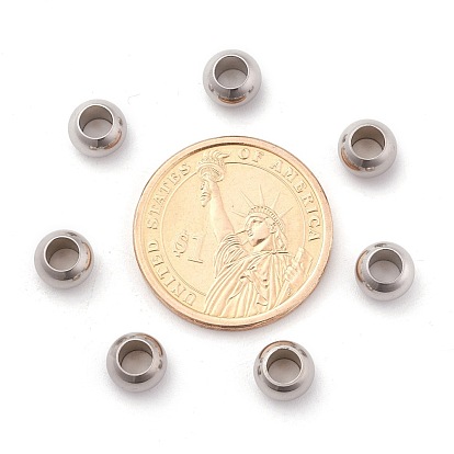 304 perles de rondelle en acier inoxydable, Perles avec un grand trou   , 8x6mm, Trou: 4mm