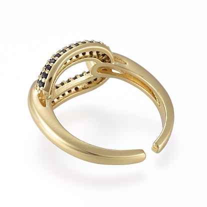 Brass Micro Pave Cubic Zirconia Cuff Rings, Open Rings, Long-Lasting Plated, Oval, Real 18K Gold Plated