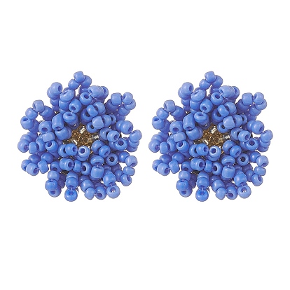 Boucles d'oreilles à tiges de fleurs en perles de verre tressées, or 304 bijoux en acier inoxydable pour femmes