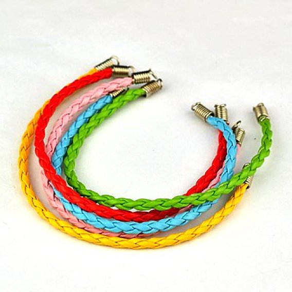   Cordon en cuir tressée pour fabrication de bracelets, avec des bouts de corde de fer, agréable pour les bijoux DIY faisant, 165x3mm