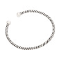 SHEGRACE Chic 925 Sterling Silver Twisted Torque Cuff Bangle, with Shell Pearl, 160mm
