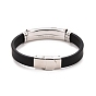201 Stainless Steel Rectangle with Cross Link Bracelet with PU Leather Cord for Men Women