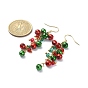 Christmas Bell Glass Dangle Earrings, Golden Brass Cluster Earrings