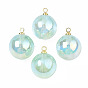 ABS Plastic Imitation Pearl Pendants, with Brass Findings, AB Color Plated, Round