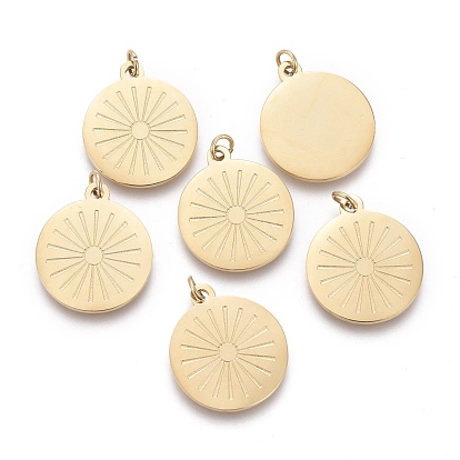 Ion Plating(IP) 316 Surgical Stainless Steel Pendants, with Jump Ring, Laser Cut, Flat Round with Sun