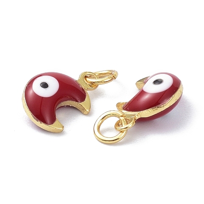 Brass Enamel Charms, Real 18K Gold Plated, with Jump Rings, Moon with Evil Eye, Cadmium Free & Lead Free