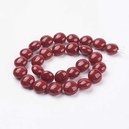 Shell Pearl Beads Strands, Flat Round, Dyed