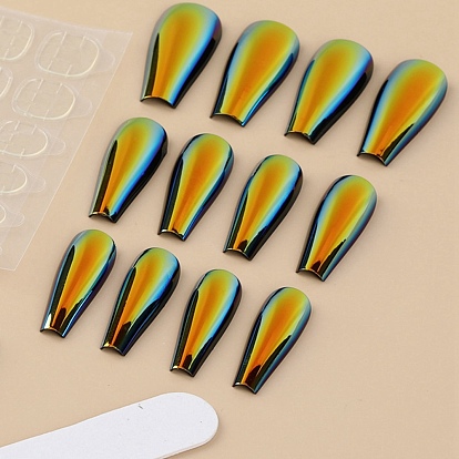 Plastic Laser Out Full Cover False Nail Tips, Press on long Coffin Nails, Nail Art Detachable Manicure, Teardrop