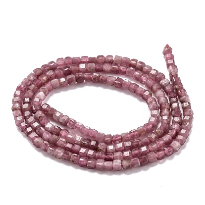 Natural Pink Tourmaline Beads Strands, Faceted, Cube