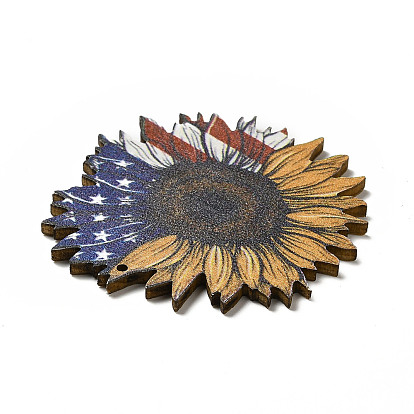 Drapeau américain thème simple face imprimé bois de tremble gros pendentifs, charme de tournesol