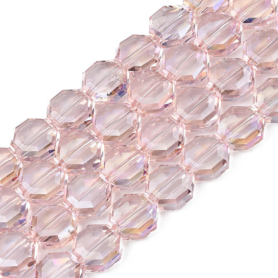 Electroplate transparentes cuentas de vidrio hebras, color de ab chapado, facetados, octágono