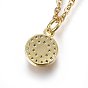 304 Stainless Steel Pendant Necklaces, with Cubic Zirconia and Enamel, Flat Round, Clear
