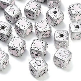 Perles en acrylique opaques sculptées et imprimées, cube bosselé