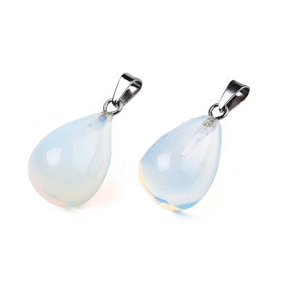 Opalite Stone Pendants with Platinum Plated Iron Findings, Drop, 20~23x12~13mm, Hole: 6x2.5mm