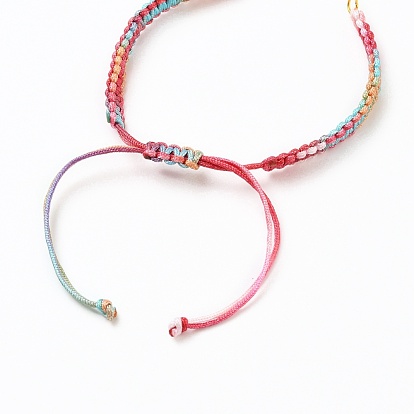 Adjustable Segment Dyed Polyester Thread Braided Beaded Bracelet Making, with 304 Stainless Steel Jump Rings