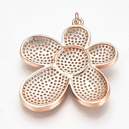 Brass Micro Pave Cubic Zirconia Pendants, with Jump Rings, Flower
