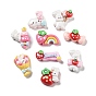 Strawberry Theme Opaque Resin Cabochons, Candy & Rabbit & Flower, Mixed Shapes