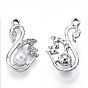 Alloy Crystal Rhinestone Pendants, with ABS Plastic Imitation Pearl, Swan Charms