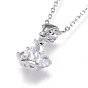 Brass Micro Pave Clear Cubic Zirconia Pendant Necklaces, with 304 Stainless Steel Cable Chains, Crown