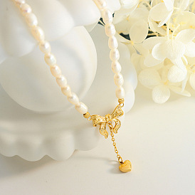 Chic French Style Pearl Necklace with Bow and Tassel Detail for Women