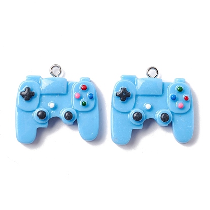 Opaque Resin Pendants, with Platinum Tone Iron Loop, Game Controller