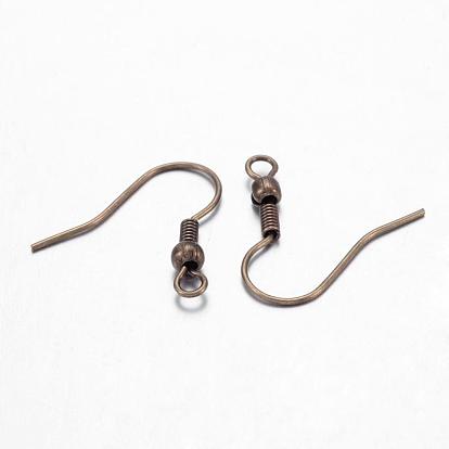 Brass Earring Hooks, French Hooks with Coil and Ball and Horizontal Loop, 19mm long, 21 Gauge, Pin: 0.7mm, Hole: 1.5mm