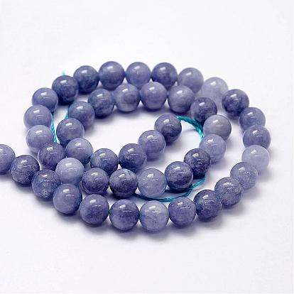 Brins de pierres d'aquamarine à jade blanc naturel, ronde, teint, support violet