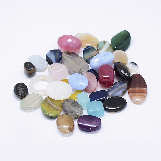 Natural & Synthetic Mixed Gemstone Beads, Center Drilled/No Hole, Faceted/No Faceted, Mixed Shapes