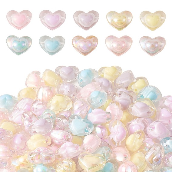 180pcs 10 couleurs perles acryliques transparentes, Perle en bourrelet, cœur
