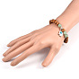 Bois perles bracelets extensibles, avec des perles de pierre gemme et hamsa de style tibétain main / main de fatima / main de charmes de miriam, 50mm