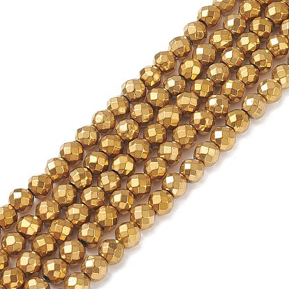 Non-Magnetic Synthetic Hematite Beads Strands, Vacuum Plating, Faceted, Round