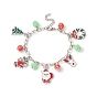 Christmas Tree & Santa Claus Alloy Enamel & Acrylic Charm Bracelet, Iron Jewelry for Women