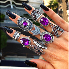 Винтажный комплект из трех предметов с геометрическим треугольником, серьгами-каплями с фиолетовыми драгоценными камнями и бриллиантами