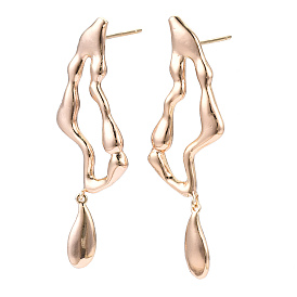 Brass Twist Oval Dangle Stud Earrings for Women, Cadmium Free & Nickel Free & Lead Free