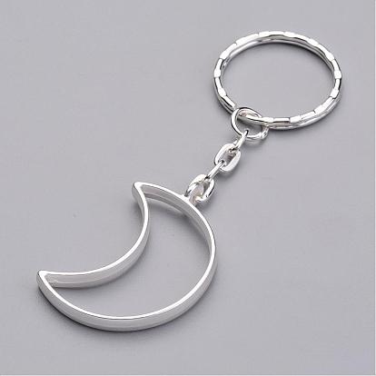 Alloy Pendants Keychain, with Iron Key Clasp Findings, Moon