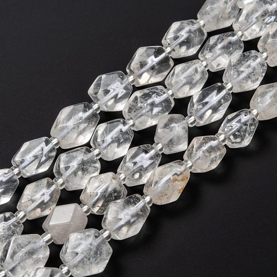 Naturelles cristal de quartz brins de perles, perles de cristal de roche, avec des perles de rocaille, facette, polygone