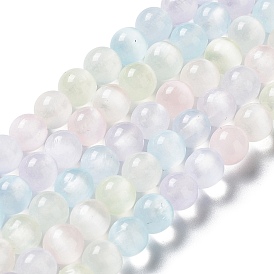 Natural Selenite Beads Strands, Dyed, Macaron Color Round Beads