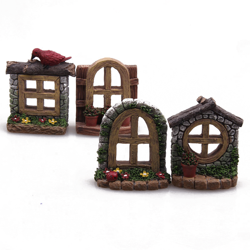 Fenêtres miniatures en résine imitation bois, pour micro paysage, décor de maison de poupée