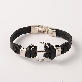 Ancre en alliage de cuir relie bracelets, avec des agrafes de Snap Lock, platine, 215x9~12x7mm