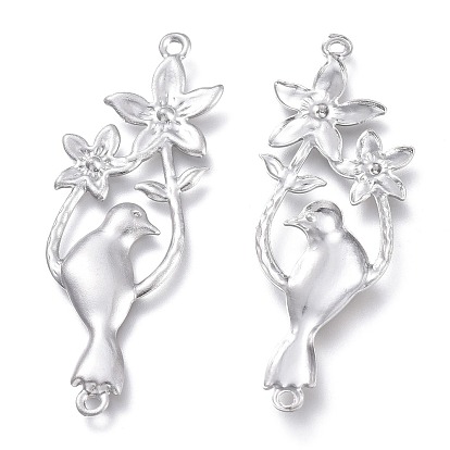 201 Stainless Steel Links Connectors, Bird with Flower