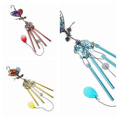 Butterfly Wind Chime, Glass & Iron Art Pendant Decoration, with Tube