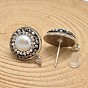 Pearl Rhinestone Ear Stud Findings, with Brass Finding, 18x14mm, pin: 0.8m