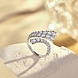 925 Sterling Silver Micro Pave Clear Cubic Zirconia Cuff Ring for Women