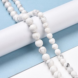 Chapelets de perles howlite naturelles , à facettes (128 facettes), ronde