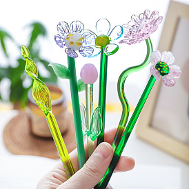 Décoration florale en verre faite à la main, ornement d'arrangement de vase en verre