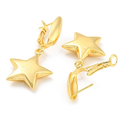 Rack Plating Brass Star Dangle Hoop Earrings, Long-Lasting Plated, Lead Free & Cadmium Free