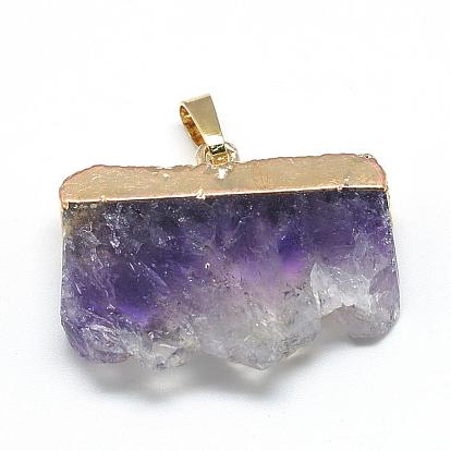 Natural Druzy Amethyst Pendants, with Brass Findings, Mixed Shapes, Golden