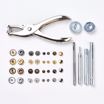Boutons de bijoux en métal attache installer des ensembles d'outils, avec boutons pression et rivet, outil de fixation, pinces et boîte d'emballage en plastique